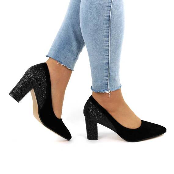 ​Pantofi dama, eleganti, din catifea cu toc gros, negri 968-1-BLK-BLK, Culoare (12): Negru, Marime (12): 35 - 4- Roveli