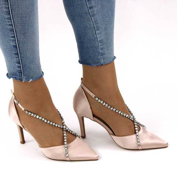 ​Pantofi de ocazie, stiletto, decorati cu pietre A33-075-PINK, Culoare (12): Bej, Marime (12): 40** - 2- Roveli