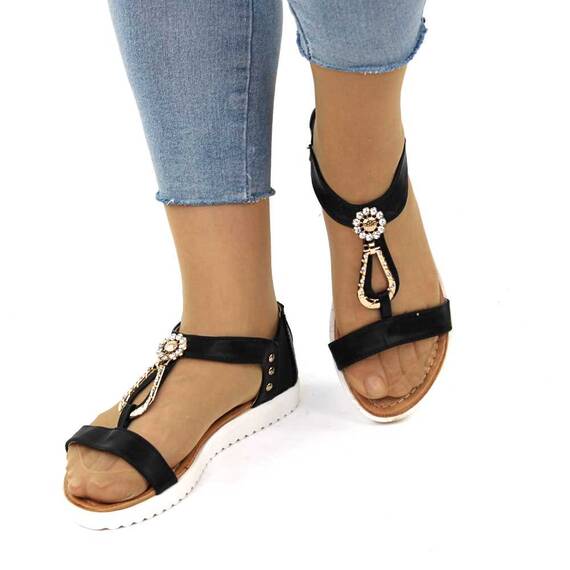 Sandale de dama cu aplicatii aurii 1129-4-BLACK, Culoare (12): Auriu, Marime (12): 37 - 3- Roveli