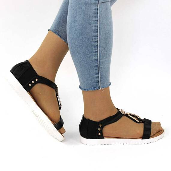 Sandale de dama cu aplicatii aurii 1129-4-BLACK, Culoare (12): Auriu, Marime (12): 37 - 2- Roveli