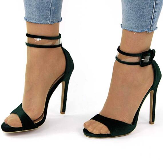 Sandale de dama elegante din catifea cu bareta transparenta H12-GREEN, Culoare (12): Verde, Marime (12): 38 - 2- Roveli