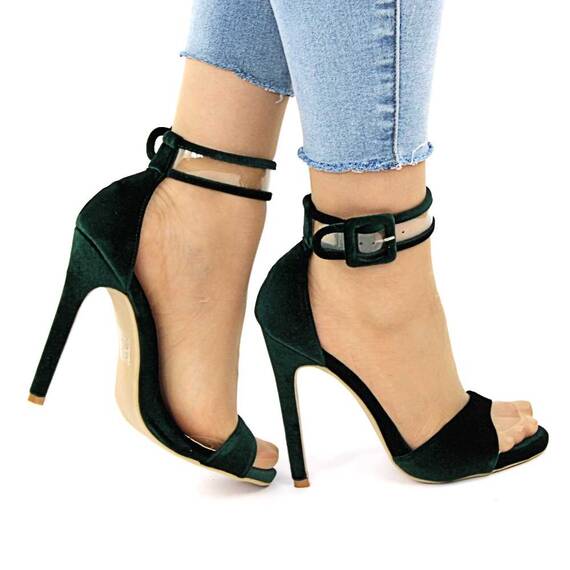 Sandale de dama elegante din catifea cu bareta transparenta H12-GREEN, Culoare (12): Verde, Marime (12): 40 - 4- Roveli