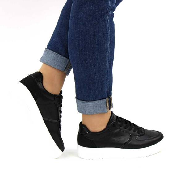 Pantofi sport de dama, cu talpa groasa si insertii de lac 6118-BLACK​, Culoare (12): Alb, Negru, Marime (12): 39 - 4- Roveli