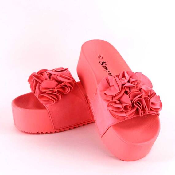 Papuci de dama, cu talpa groasa si funde decorative CK148P-CORAL, Culoare (12): Corai, Marime (12): 41* - 4- Roveli