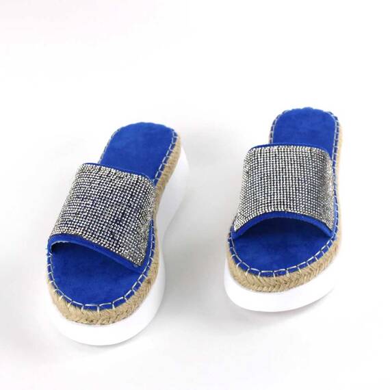 ​Papuci casual de dama, cu talpa groasa, decorati cu pietre WDI-318-NAVY, Culoare (12): Albastru, Marime (12): 40 - 4- Roveli