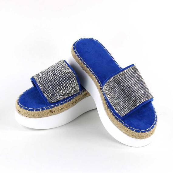 ​Papuci casual de dama, cu talpa groasa, decorati cu pietre WDI-318-NAVY, Culoare (12): Albastru, Marime (12): 40 - 5- Roveli
