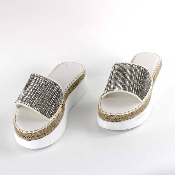 Papuci casual de dama, cu talpa groasa, decorati cu pietre WDI-319-WHITE, Culoare (12): Alb, Marime (12): 41 - 2- Roveli