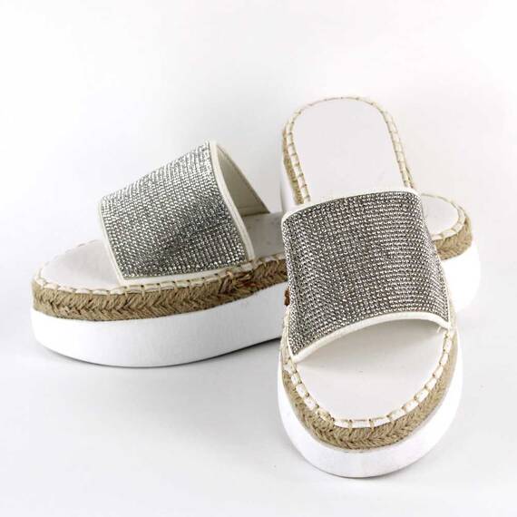 Papuci casual de dama, cu talpa groasa, decorati cu pietre WDI-319-WHITE, Culoare (12): Alb, Marime (12): 41 - 5- Roveli