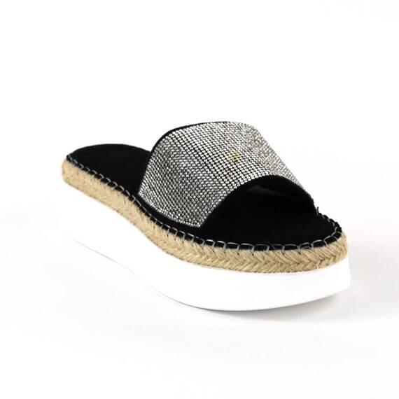 ​Papuci casual de dama, cu talpa groasa, decorati cu pietre WDI-319-BLACK, Culoare (12): Argintiu, Negru, Marime (12): 41 - 3- Roveli
