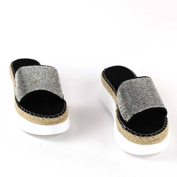 ​Papuci casual de dama, cu talpa groasa, decorati cu pietre WDI-319-BLACK, Culoare (12): Argintiu, Negru, Marime (12): 41 - 2- Roveli