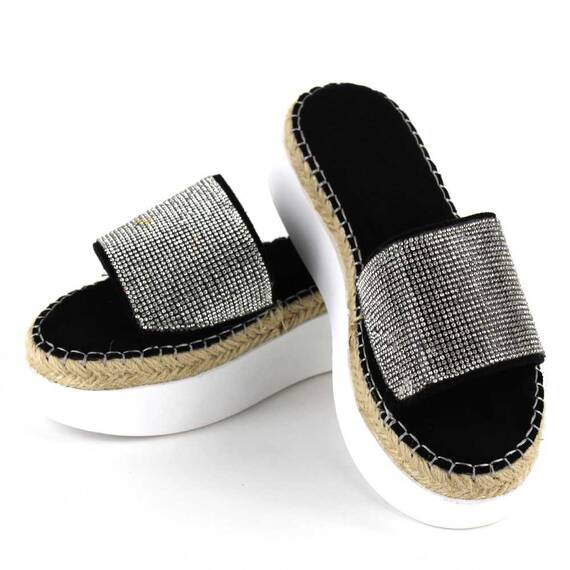 ​Papuci casual de dama, cu talpa groasa, decorati cu pietre WDI-319-BLACK, Culoare (12): Argintiu, Negru, Marime (12): 41 - 4- Roveli