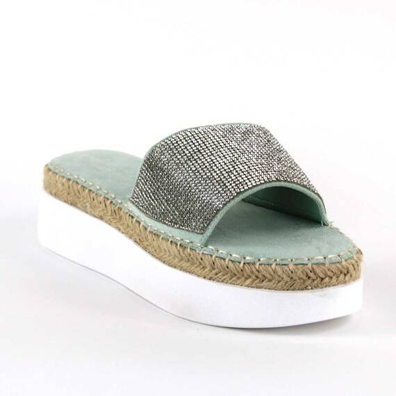 ​Papuci casual de dama, cu talpa groasa, decorati cu pietre WDI-318-L.GREEN, Culoare (12): Verde, Marime (12): 41 - 3- Roveli