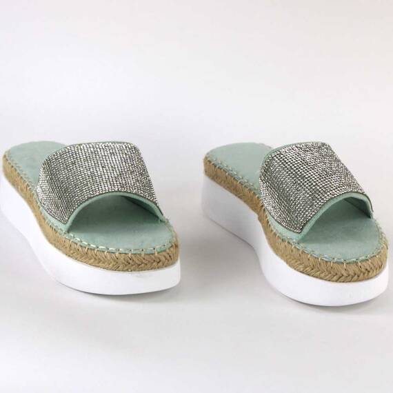 ​Papuci casual de dama, cu talpa groasa, decorati cu pietre WDI-318-L.GREEN, Culoare (12): Verde, Marime (12): 41 - 2- Roveli