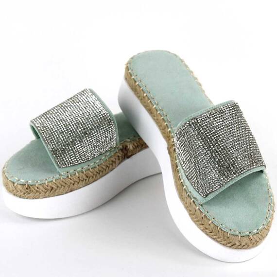 ​Papuci casual de dama, cu talpa groasa, decorati cu pietre WDI-318-L.GREEN, Culoare (12): Verde, Marime (12): 41 - 4- Roveli