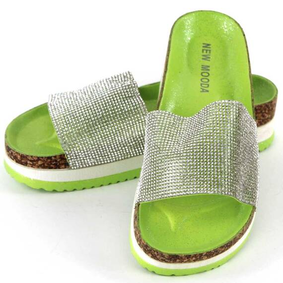 Papuci casual de dama cu aplicatii de pietre 00116-GREEN​, Culoare (12): Verde, Marime (12): 36 - 5- Roveli