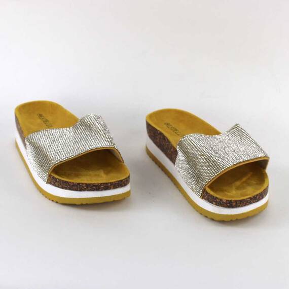 Papuci casual de dama cu aplicatii din pietre S-402-YELLOW, Culoare (12): Galben, Marime (12): 41 - 2- Roveli