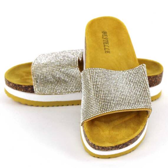 Papuci casual de dama cu aplicatii din pietre S-402-YELLOW, Culoare (12): Galben, Marime (12): 41 - 4- Roveli