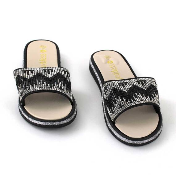 ​Papuci de dama decorati cu pietre 870-MOTIV-BLACK, Culoare (12): Argintiu, Negru, Marime (12): 40 - 2- Roveli