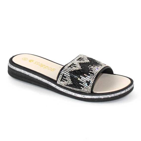 ​Papuci de dama decorati cu pietre 870-MOTIV-BLACK, Culoare (12): Argintiu, Negru, Marime (12): 40 - 3- Roveli