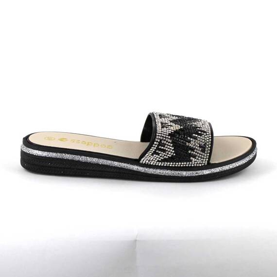 ​Papuci de dama decorati cu pietre 870-MOTIV-BLACK, Culoare (12): Argintiu, Negru, Marime (12): 40 - 5- Roveli