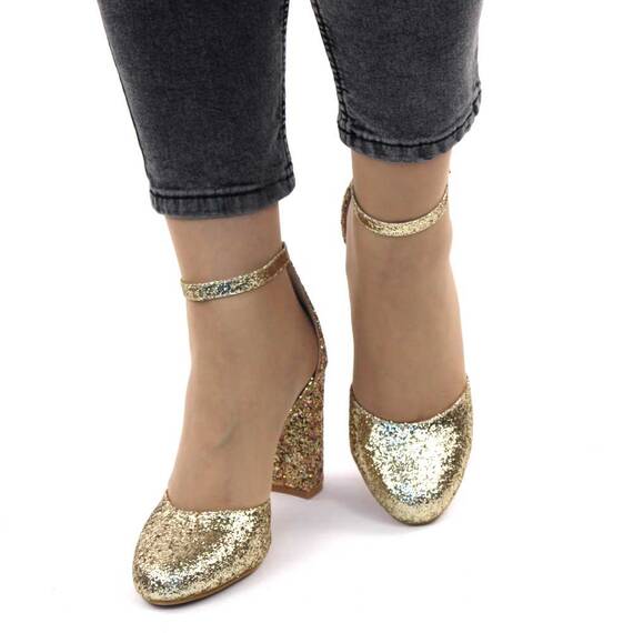 Sandale elegante de dama cu glitter, toc inalt si gros 8681-1-GOLD, Culoare (12): Auriu, Marime (12): 39 - 4- Roveli