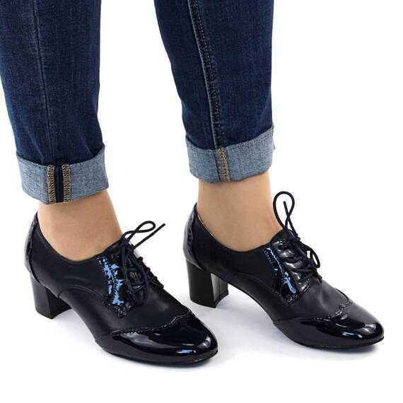 ​Pantofi de dama, comozi, cu toc mediu DE6633-5PS-NAVY/BLUE, Culoare (12): Bleumarin, Marime (12): 39 - 4- Roveli