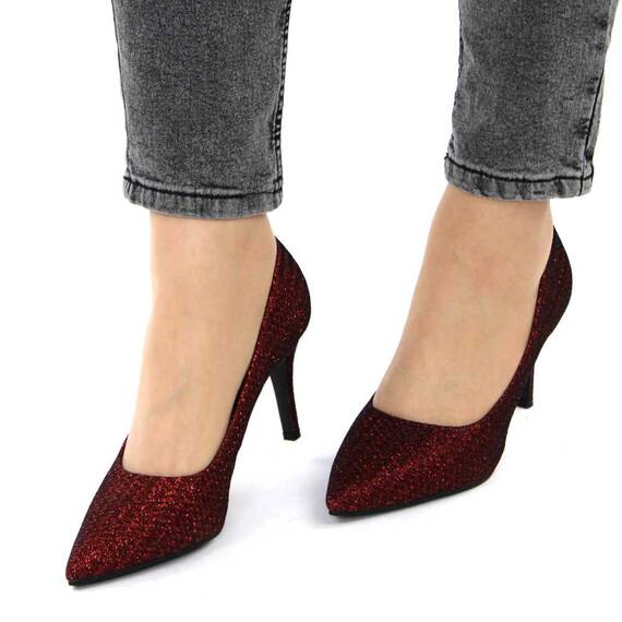 Pantofi de dama, stiletto, decorati cu glitter H7-WINE​, Culoare (12): Visiniu, Marime (12): 39 - 2- Roveli