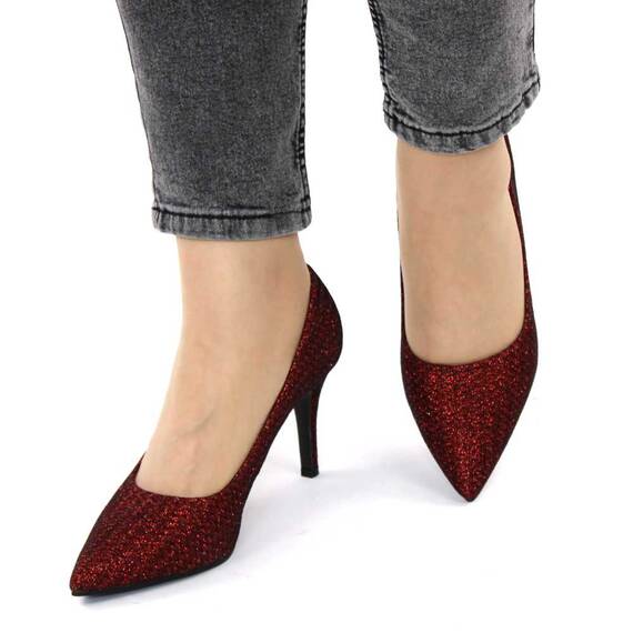 Pantofi de dama, stiletto, decorati cu glitter H7-WINE​, Culoare (12): Visiniu, Marime (12): 40 - 4- Roveli