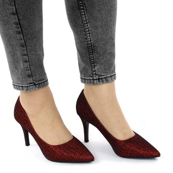 Pantofi de dama, stiletto, decorati cu glitter H7-WINE​, Culoare (12): Visiniu, Marime (12): 36 - 5- Roveli