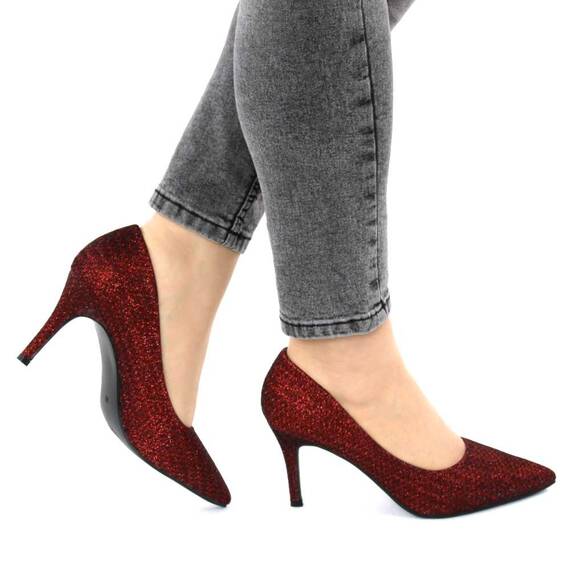 Pantofi de dama, stiletto, decorati cu glitter H7-WINE​, Culoare (12): Visiniu, Marime (12): 37 - 3- Roveli