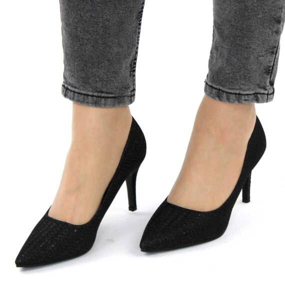 ​Pantofi de dama, stiletto, decorati cu glitter H7-BLACK, Culoare (12): Negru, Marime (12): 37 - 2- Roveli