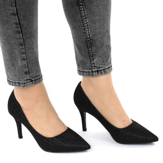 ​Pantofi de dama, stiletto, decorati cu glitter H7-BLACK, Culoare (12): Negru, Marime (12): 37 - 5- Roveli