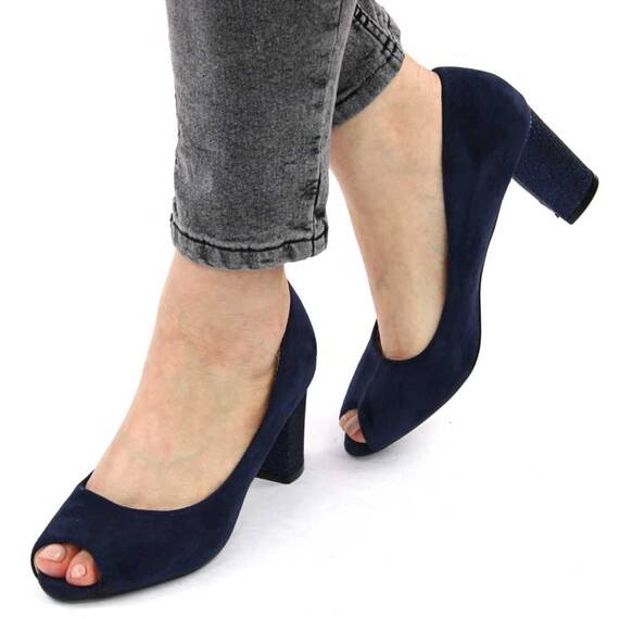 Pantofi de dama, eleganti, decupati in varf, cu toc decorat cu glitter H32-DK.BLUE, Culoare (12): Bleumarin, Marime (12): 38 - 3- Roveli