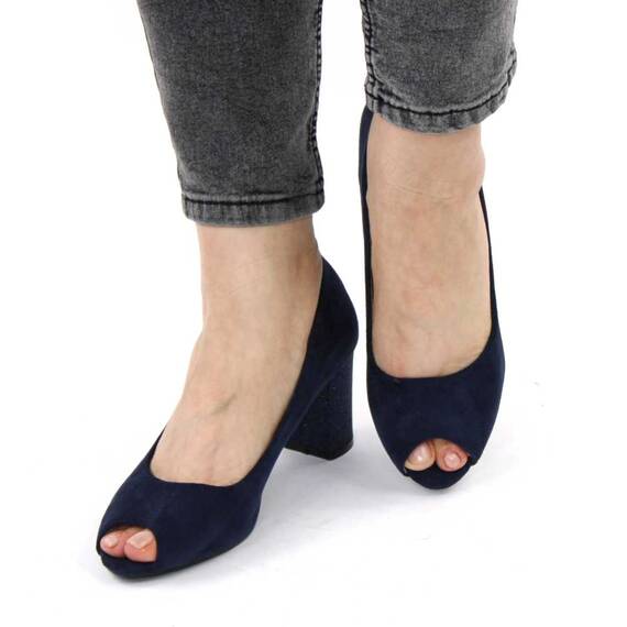 Pantofi de dama, eleganti, decupati in varf, cu toc decorat cu glitter H32-DK.BLUE, Culoare (12): Bleumarin, Marime (12): 38 - 4- Roveli