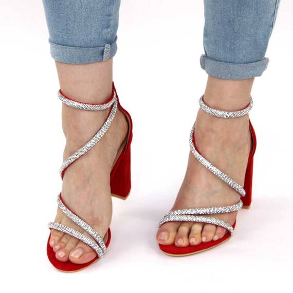 Sandale de dama elegante, cu toc inalt si gros 3008-121-RED, Culoare (12): Rosu, Marime (12): 36** - 2- Roveli