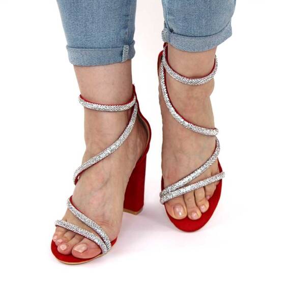 Sandale de dama elegante, cu toc inalt si gros 3008-121-RED, Culoare (12): Rosu, Marime (12): 36** - 4- Roveli