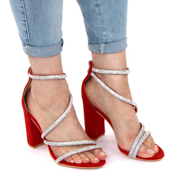 Sandale de dama elegante, cu toc inalt si gros 3008-121-RED, Culoare (12): Rosu, Marime (12): 36** - 5- Roveli