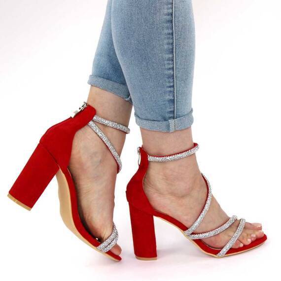 Sandale de dama elegante, cu toc inalt si gros 3008-121-RED, Culoare (12): Rosu, Marime (12): 35** - 3- Roveli