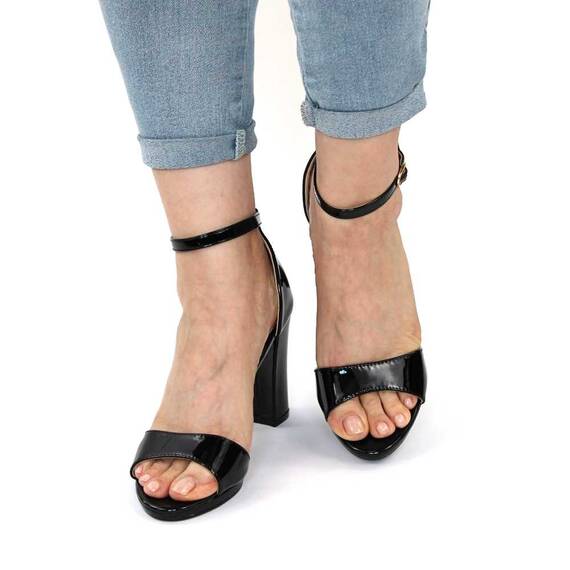 ​Sandale de dama elegante din lac,cu platforma si tocul inalt si gros YX-3-BLACK, Culoare (12): Negru, Marime (12): 40 - 2- Roveli