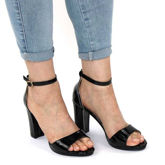 ​Sandale de dama elegante din lac,cu platforma si tocul inalt si gros YX-3-BLACK, Culoare (12): Negru, Marime (12): 39 - 4- Roveli