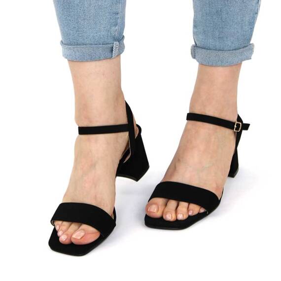 ​Sandale elegante de dama,din catifea, cu tocul mediu si patrat 980-26-BLACK, Culoare (12): Negru, Marime (12): 38 - 2- Roveli