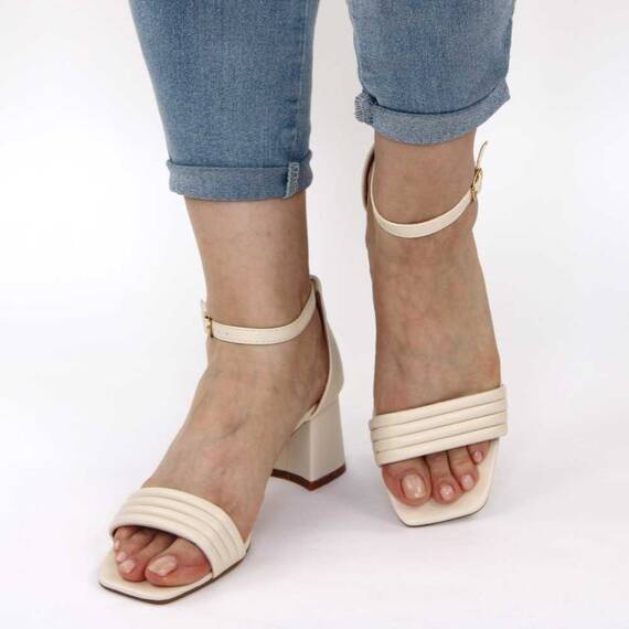 Sandale elegante de dama cu toc mediu si gros 980-16-BEIGE, Culoare (12): Negru, Marime (12): 38** - 2- Roveli