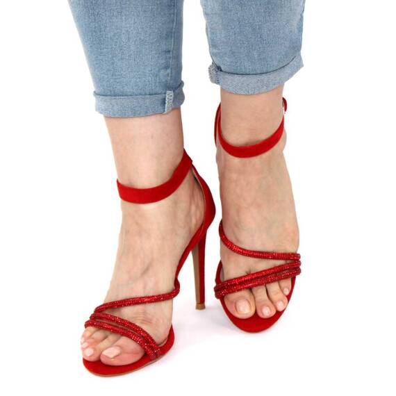 Sandale de dama elegante, cu barete subtiri, toc inalt si subtire YH10-80-RED, Culoare (12): Rosu, Marime (12): 36 - 2- Roveli