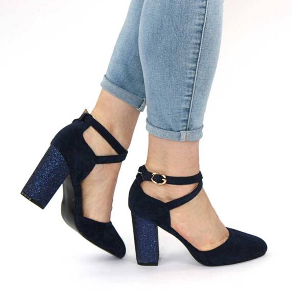 Sandale elegante de dama, toc inalt si gros si barete incrucisate H39A-BLUE, Culoare (12): Bleumarin, Marime (12): 37 - 3- Roveli