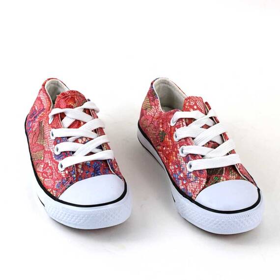 ​Tenisi de copii, decorati cu dantela colorata Z-16-CORAL, Culoare (12): Alb, Multicolor, Corai, Marime (12): 26 - 2- Roveli