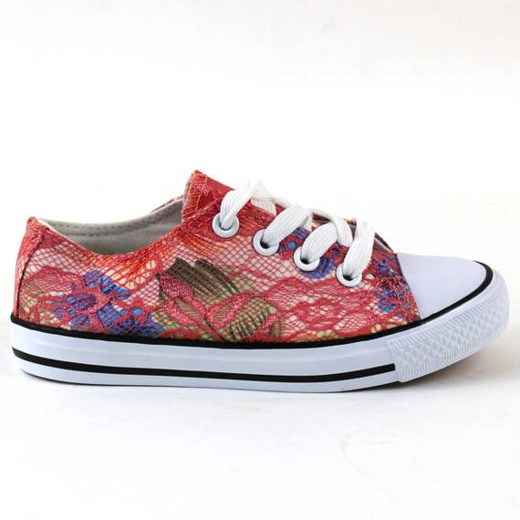 ​Tenisi de copii, decorati cu dantela colorata Z-16-CORAL, Culoare (12): Alb, Multicolor, Corai, Marime (12): 29 - 3- Roveli