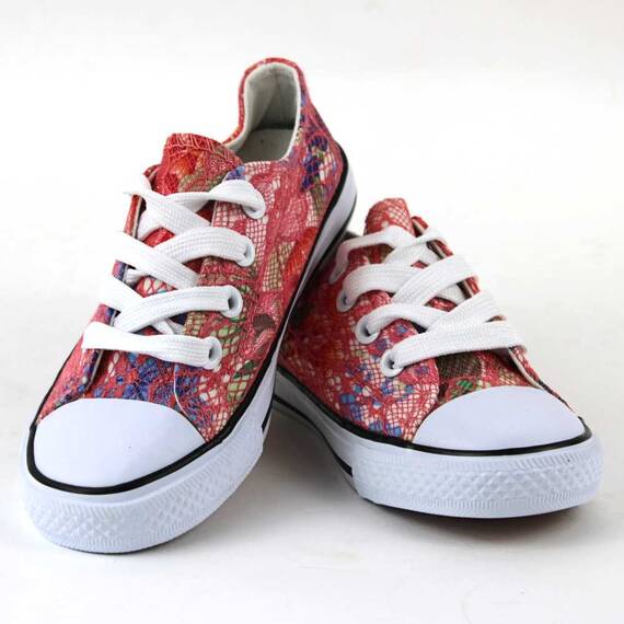 ​Tenisi de copii, decorati cu dantela colorata Z-16-CORAL, Culoare (12): Alb, Multicolor, Corai, Marime (12): 28 - 4- Roveli