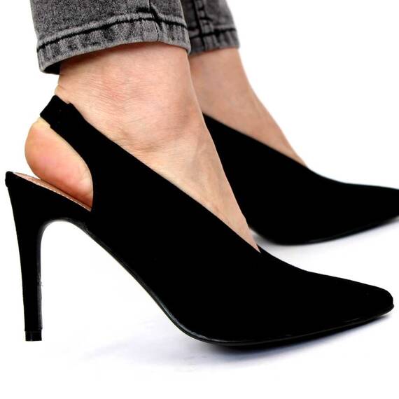 Pantofi eleganti de dama cu elastic la spate si toc inalt si subtire JL-21-BLACK, Culoare (12): Negru, Marime (12): 37 - 3- Roveli