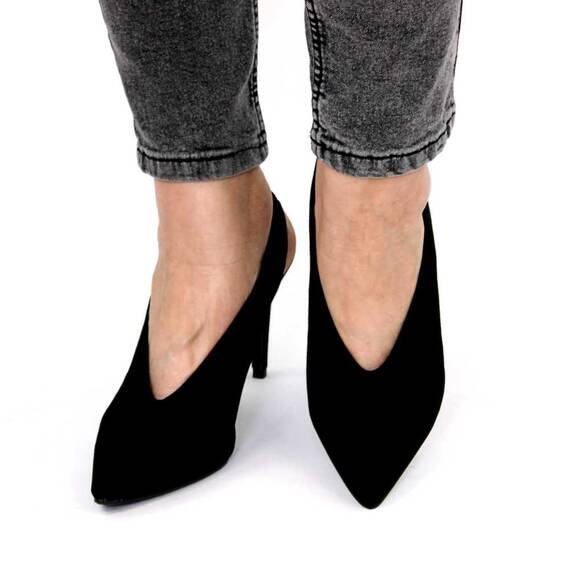 Pantofi eleganti de dama cu elastic la spate si toc inalt si subtire JL-21-BLACK, Culoare (12): Negru, Marime (12): 40 - 2- Roveli