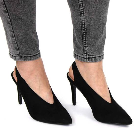 Pantofi eleganti de dama cu elastic la spate si toc inalt si subtire JL-21-BLACK, Culoare (12): Negru, Marime (12): 40 - 4- Roveli